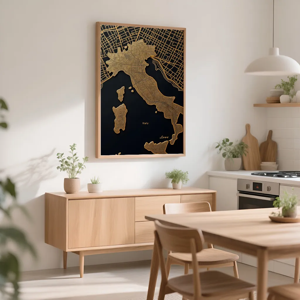 PixuPrint Italy Black Gold Map Print