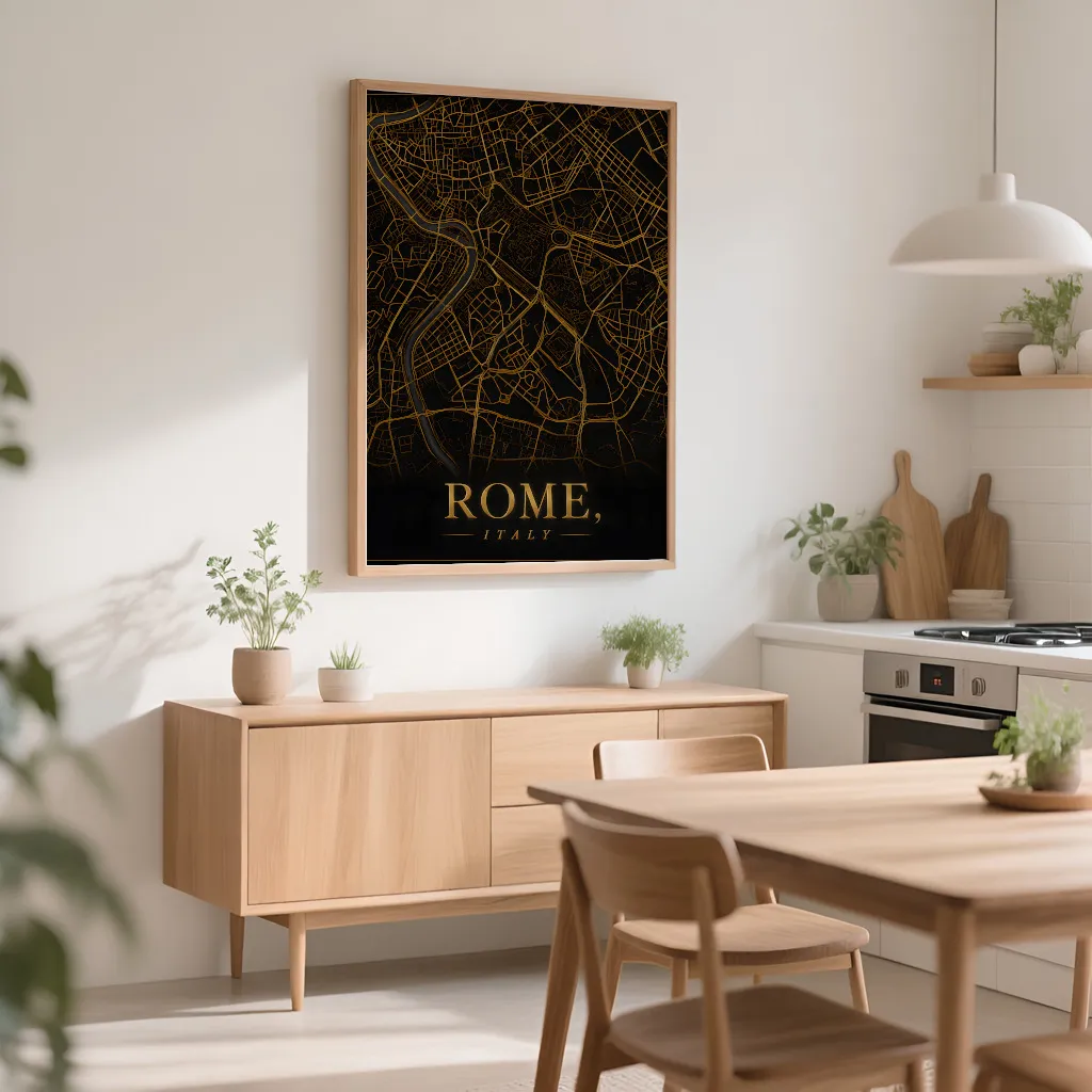 PixuPrint Rome Black Gold Map Print