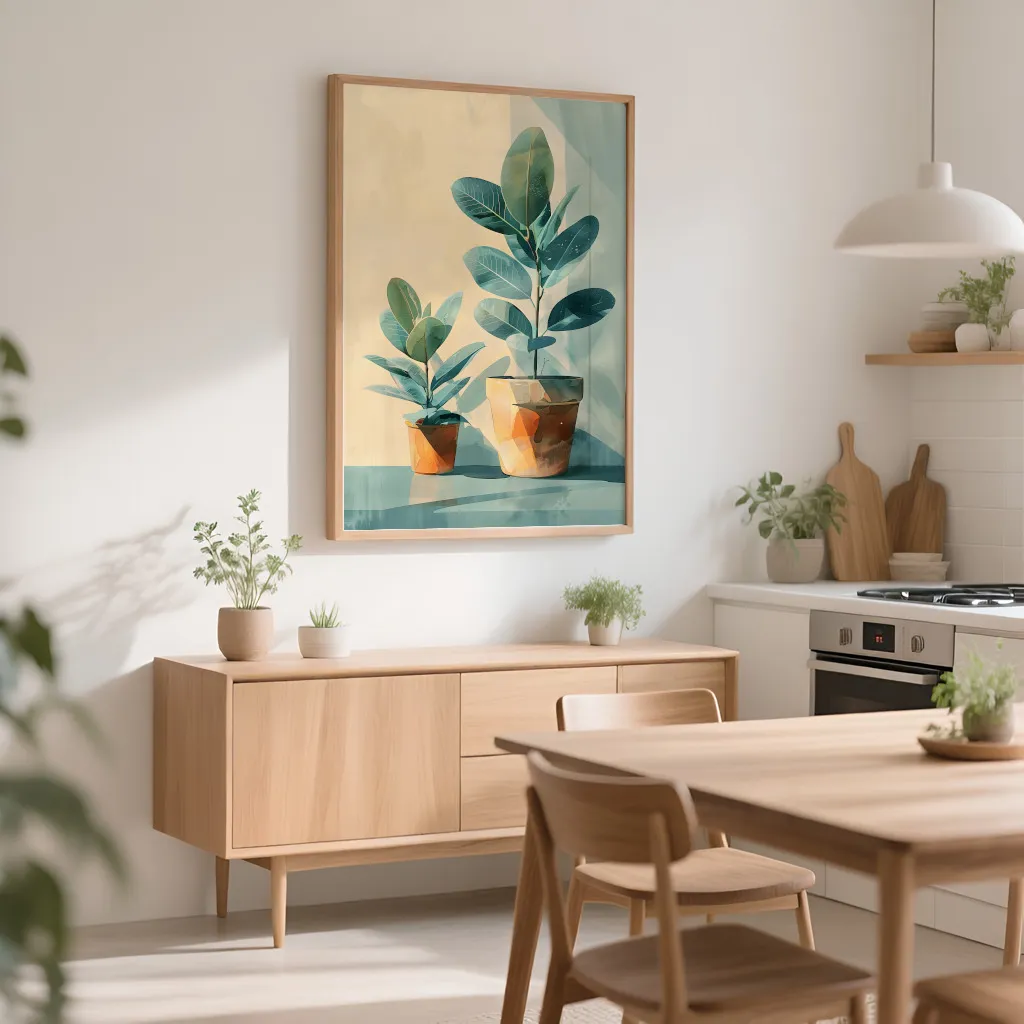 PixuPrint Soft Pastel Painting Potted Plants Boho