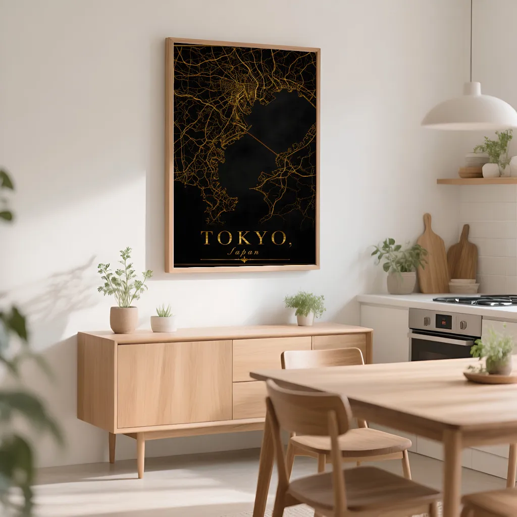 PixuPrint Tokyo Black Gold Map Print