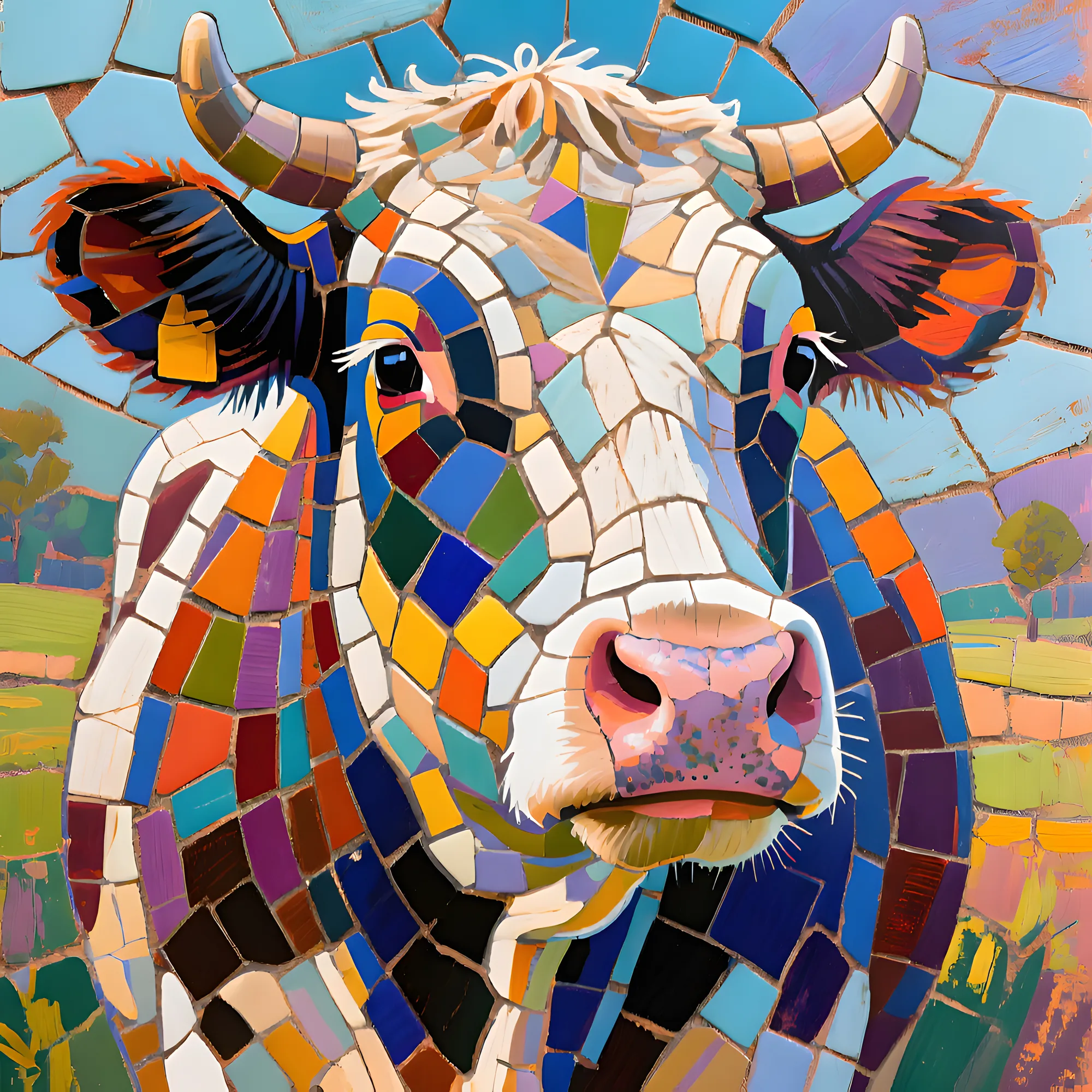 PixuPrint Colorful Mosaic Cow Portrait