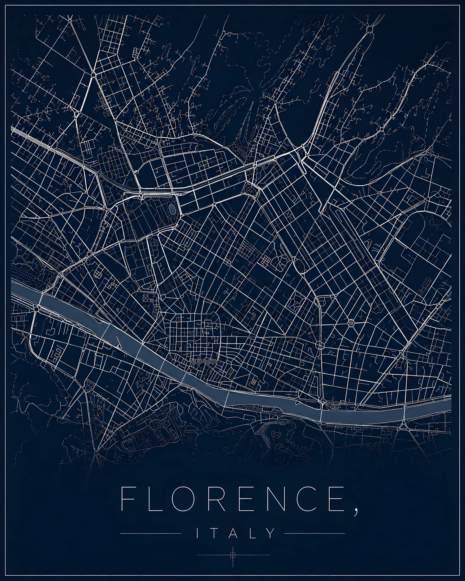PixuPrint Florence Midnight Blue Map Print