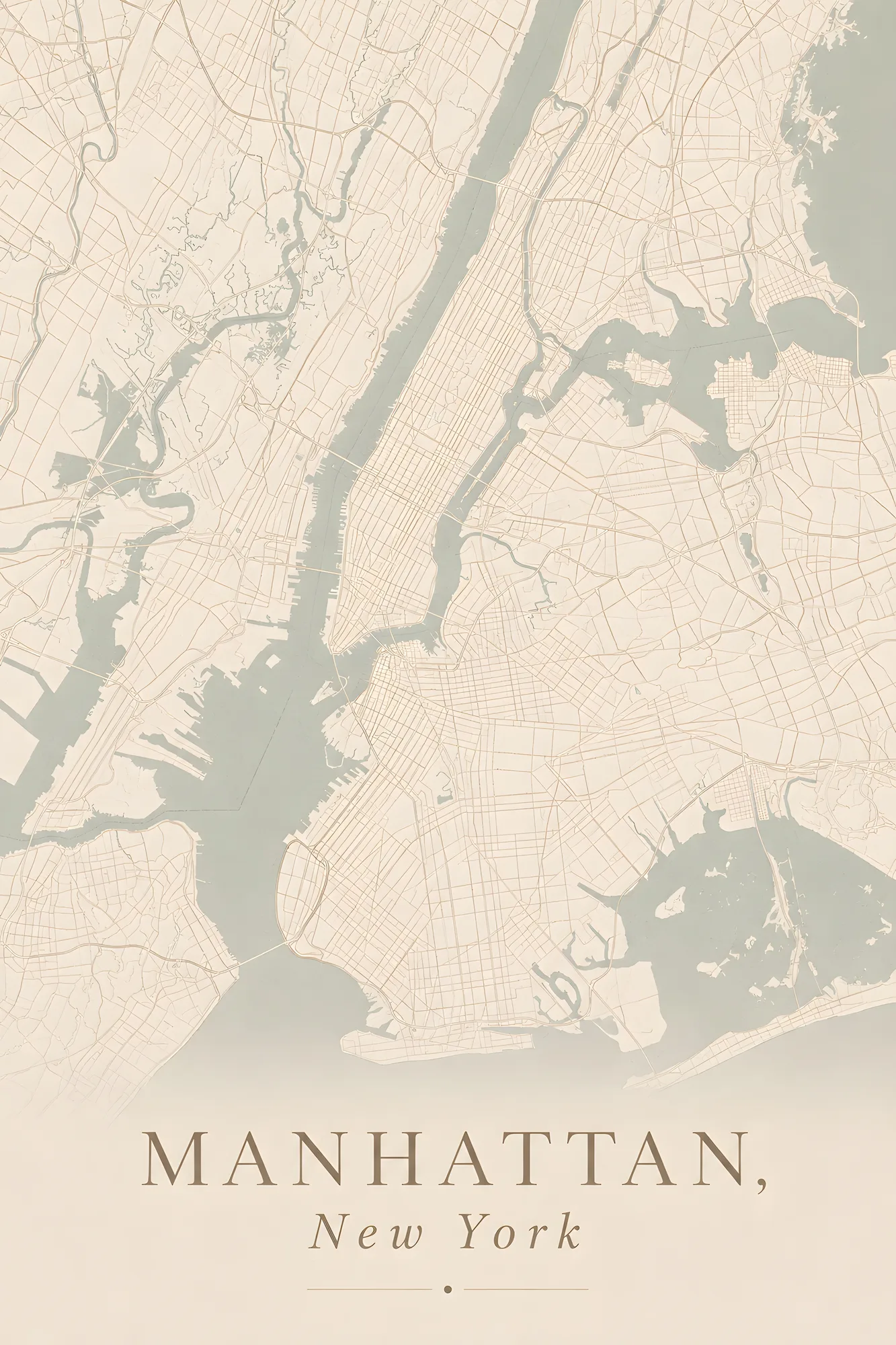 PixuPrint Manhattan Neutral Map Print