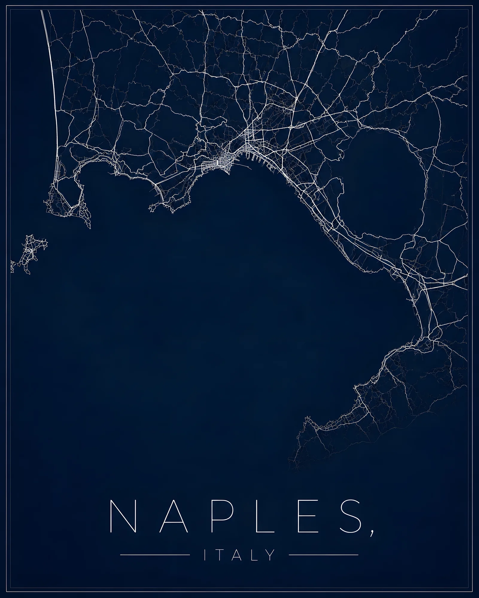 PixuPrint Naples Midnight Blue Map Print