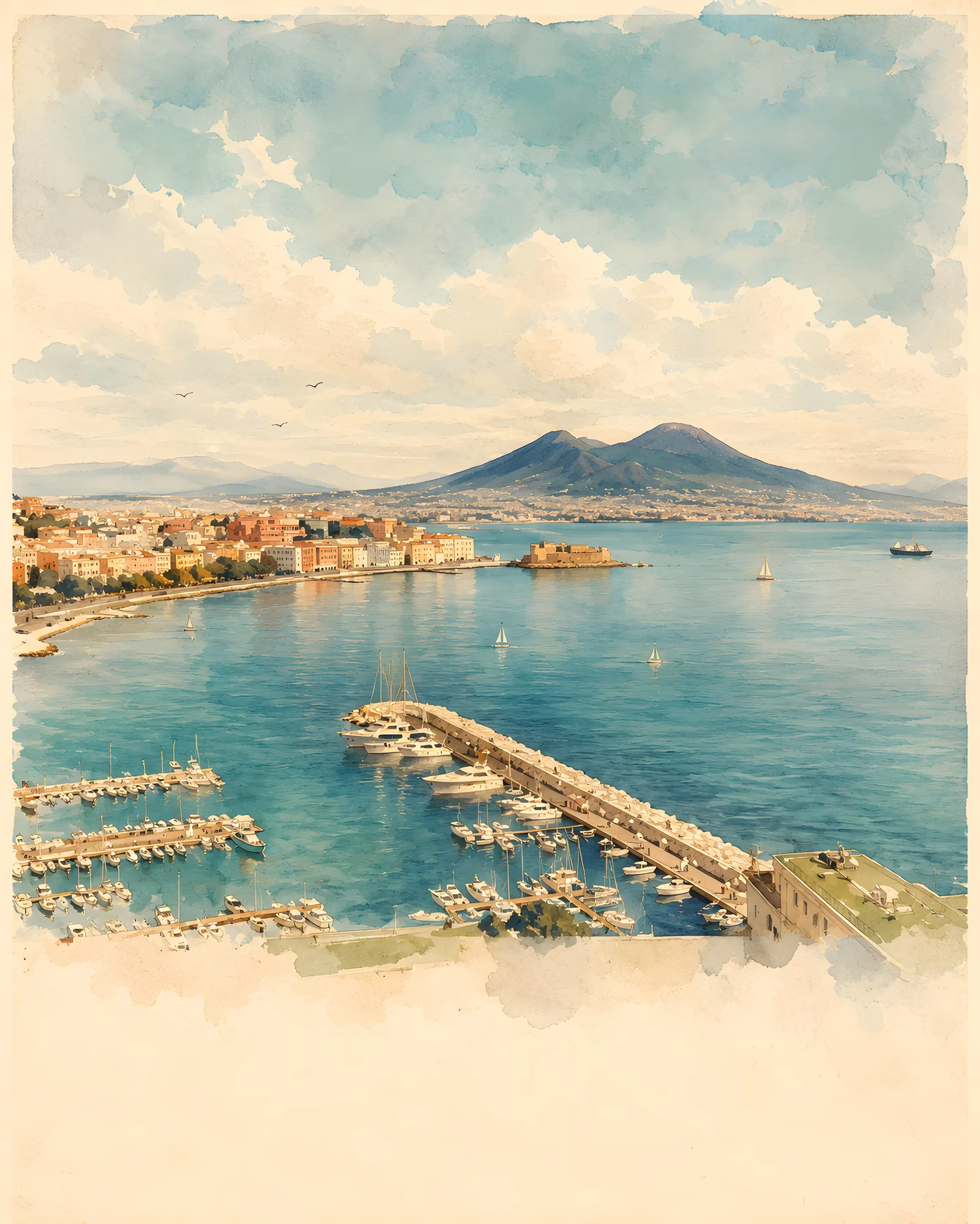 PixuPrint Naples Watercolor Travel Print
