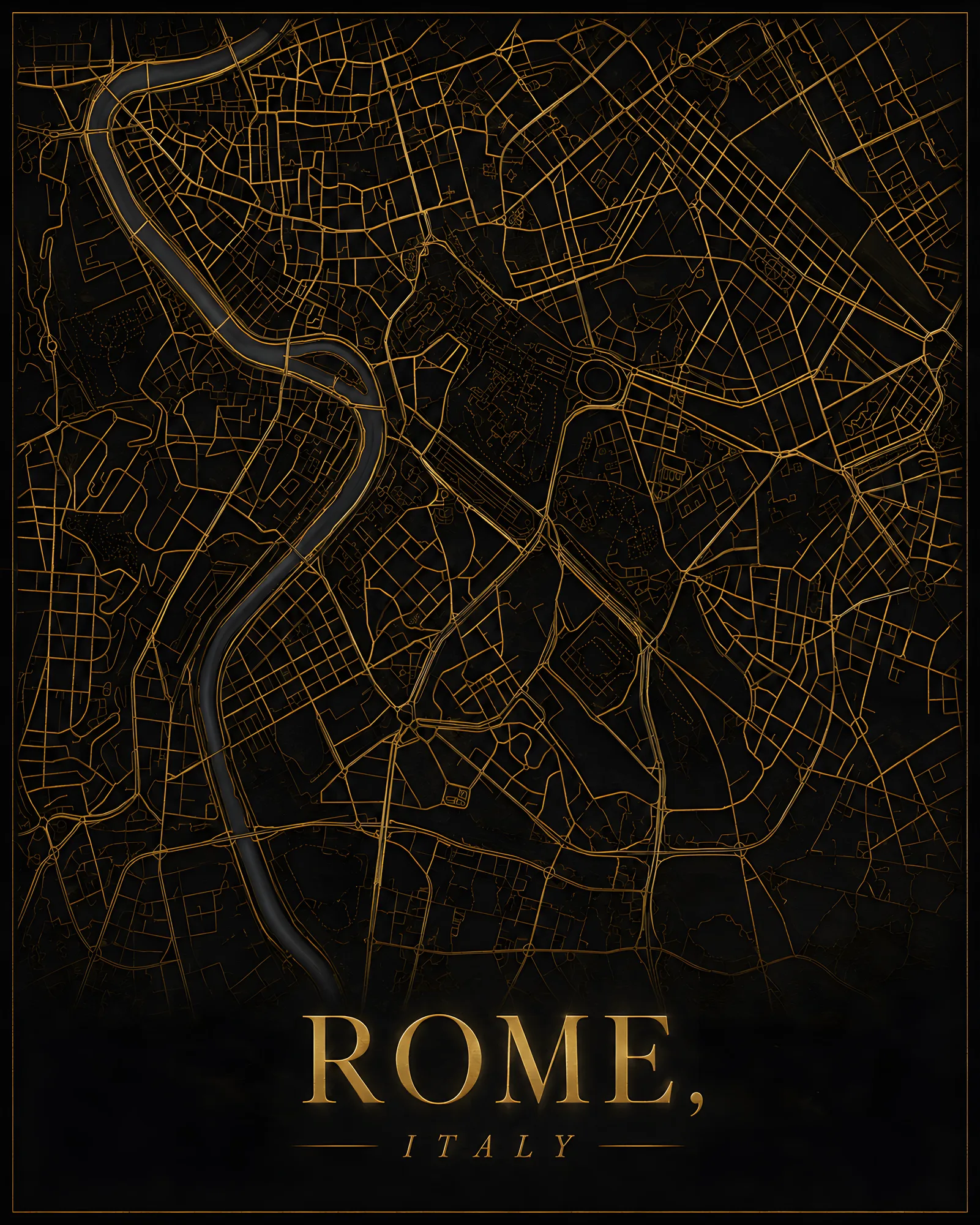 PixuPrint Rome Black Gold Map Print