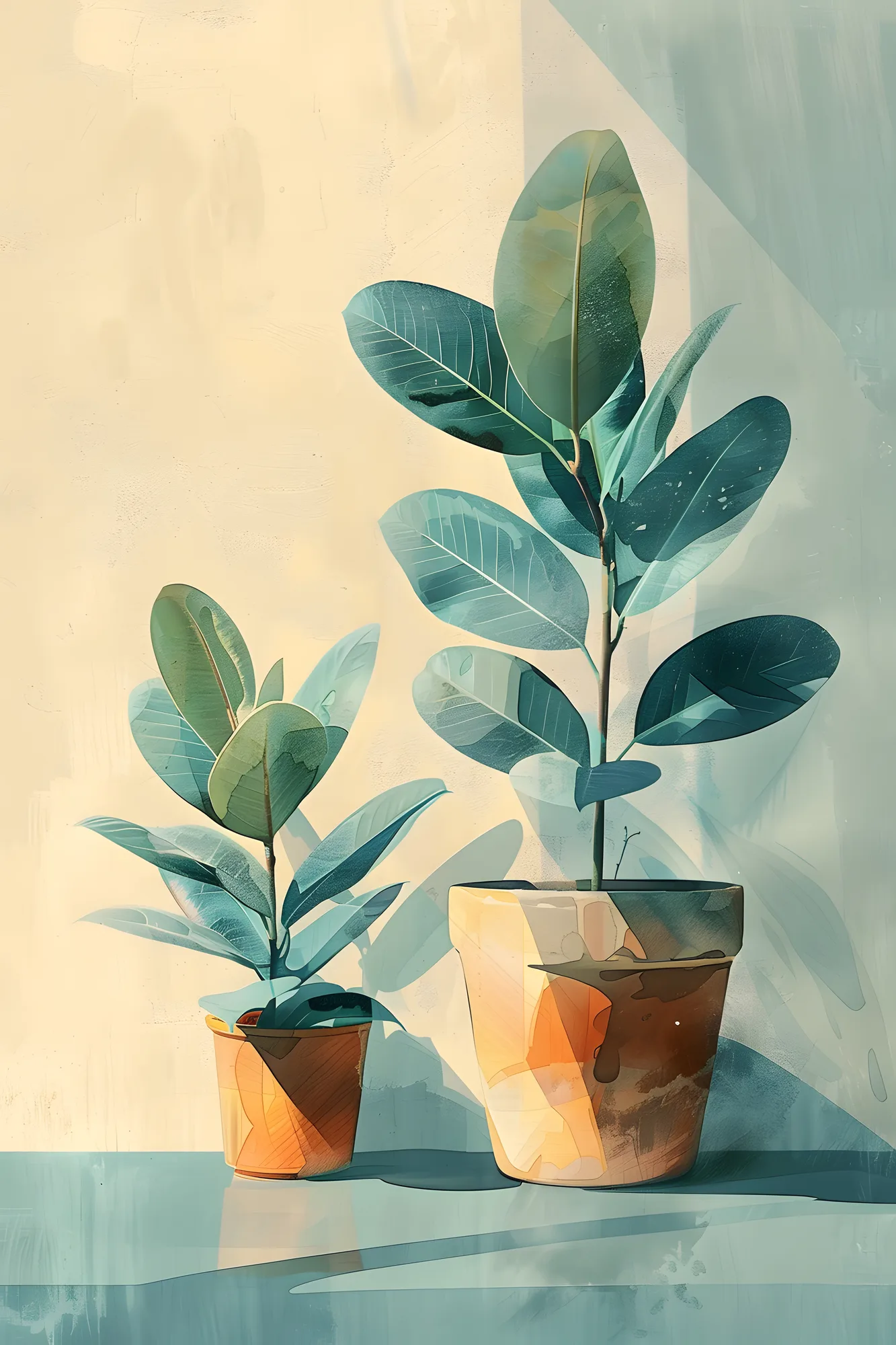 PixuPrint Soft Pastel Painting Potted Plants Boho