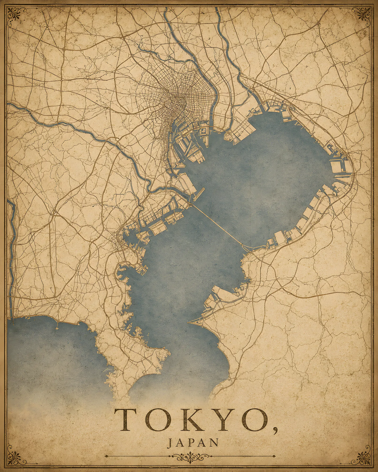 PixuPrint Tokyo Vintage Map Print