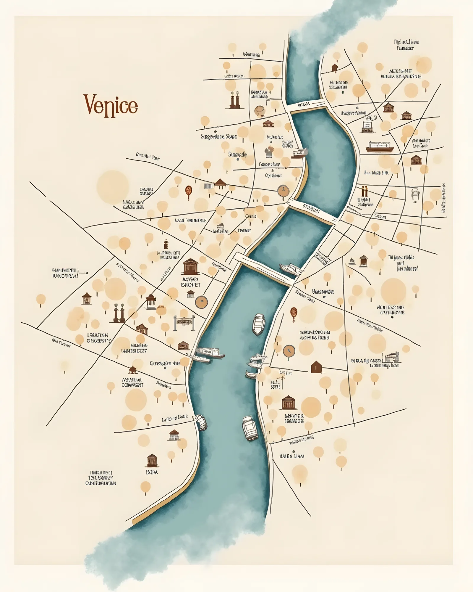 PixuPrint Venice Illustrated Map Print