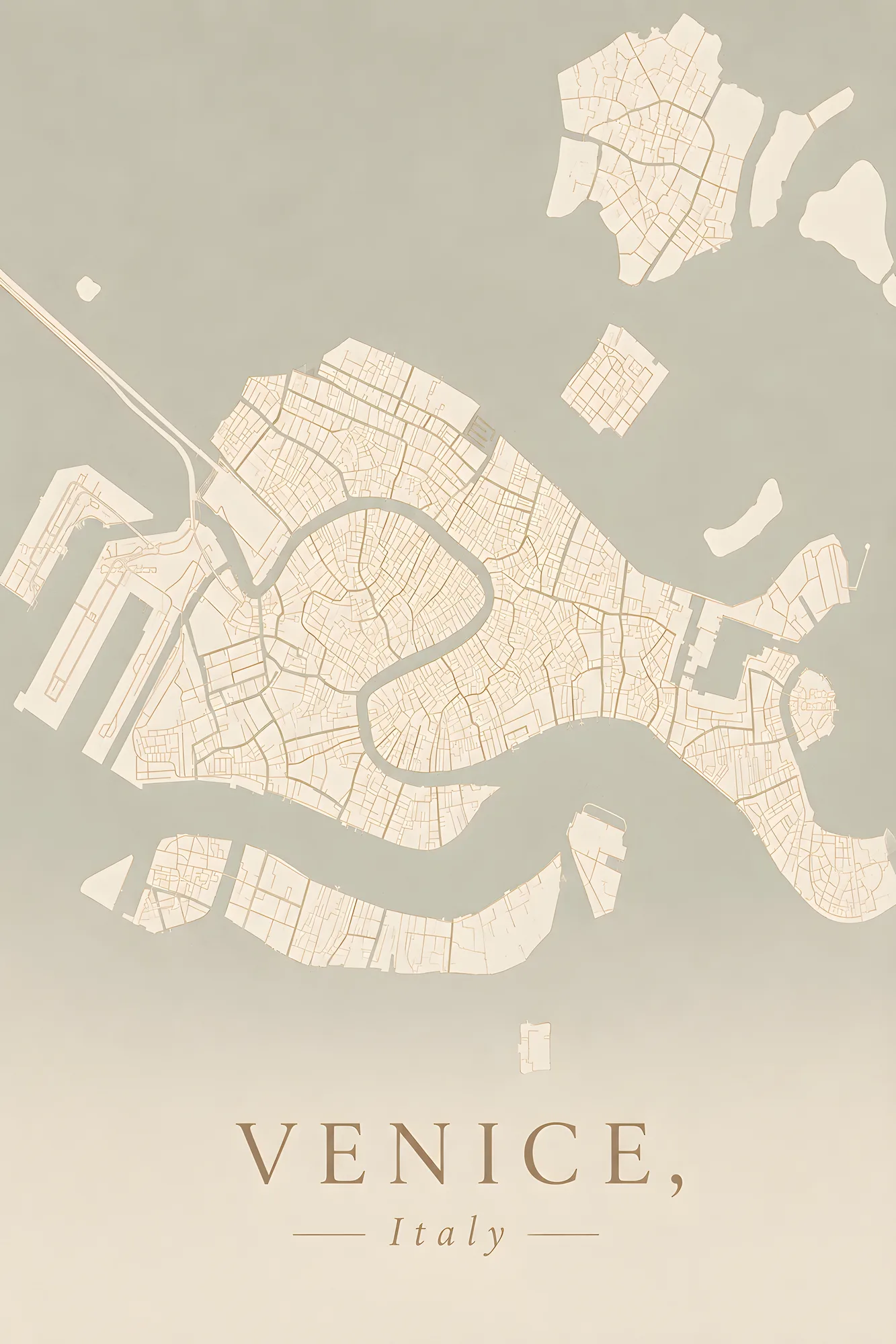 PixuPrint Venice Neutral Map Print