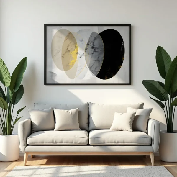 PixuPrint Abstract Overlapping Ovals Marble Textures Gold Accents