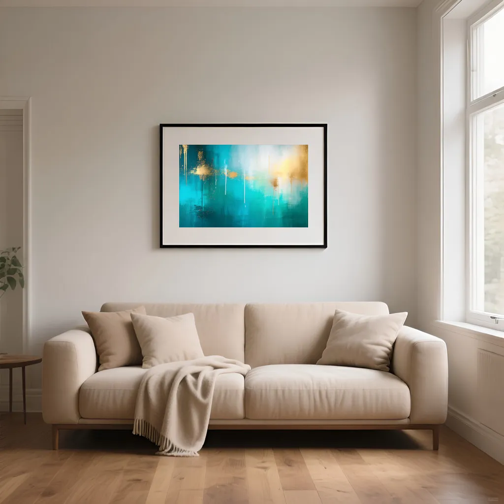PixuPrint Abstract Teal Gold Painting