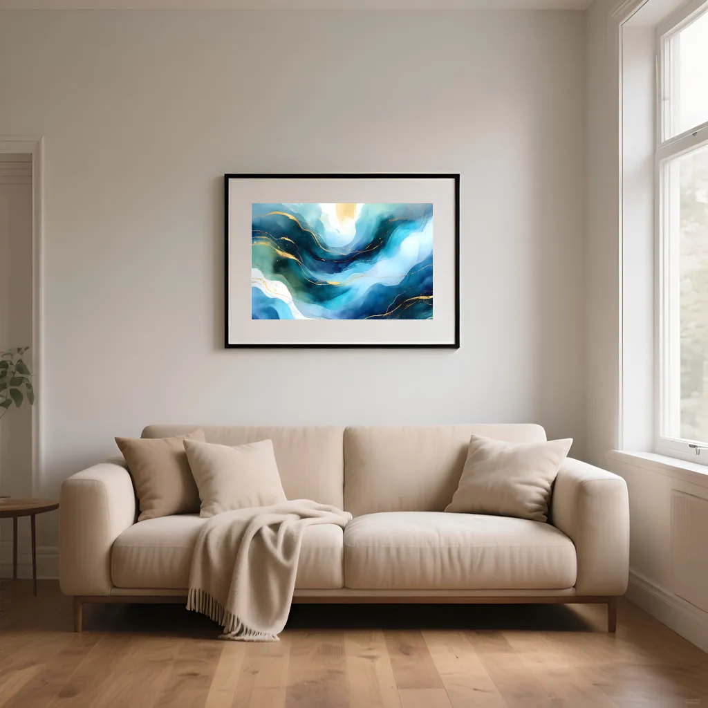 PixuPrint Abstract art blue gold waves