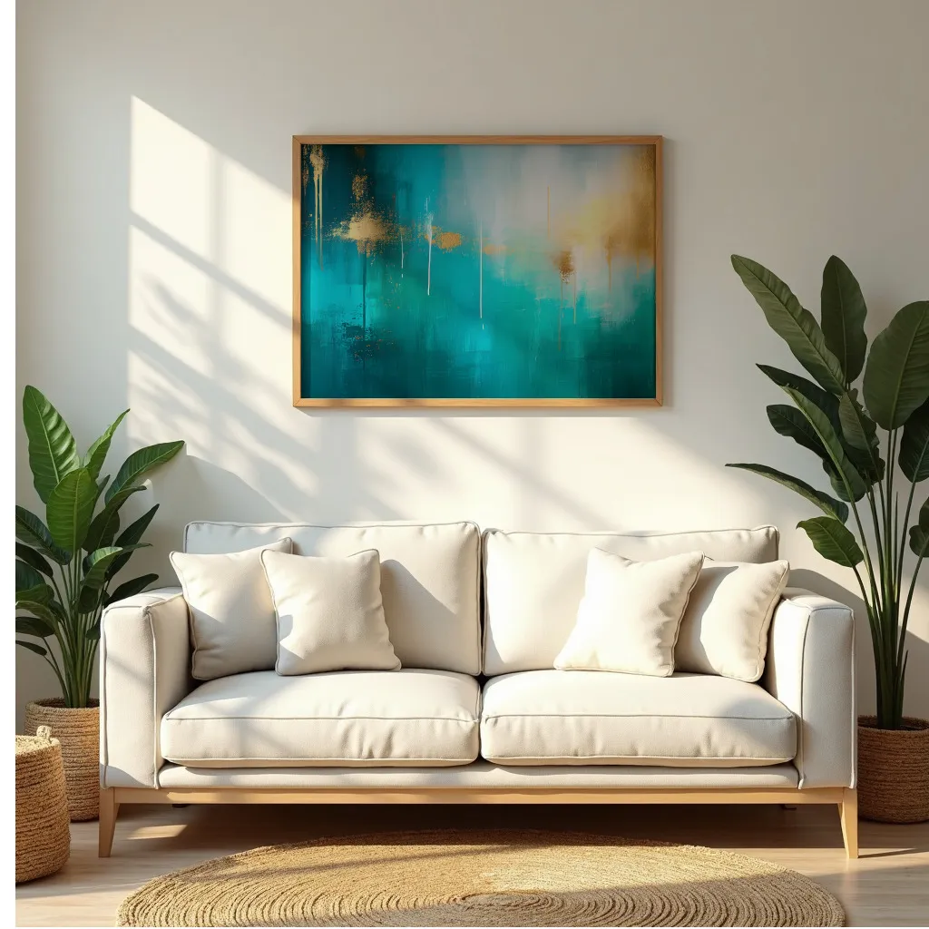 PixuPrint Abstract Teal Gold Painting