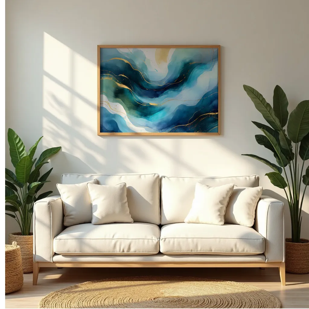 PixuPrint Abstract art blue gold waves