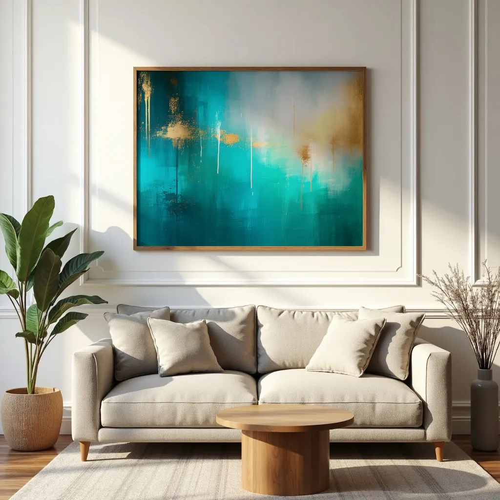 PixuPrint Abstract Teal Gold Painting
