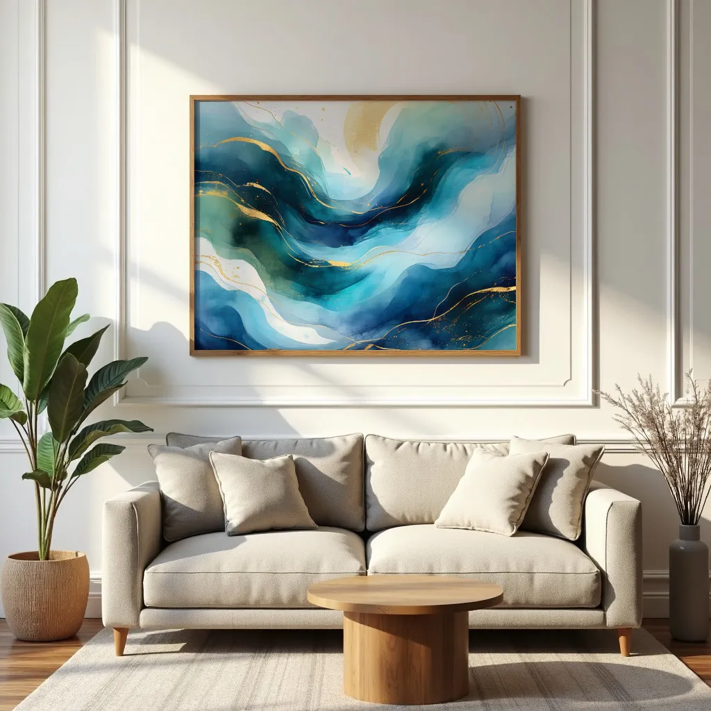 PixuPrint Abstract art blue gold waves