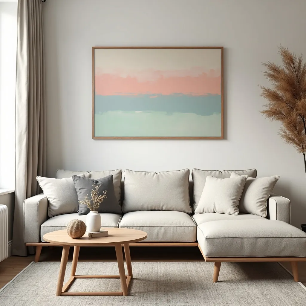 PixuPrint Abstract Painting Cream Pink Blue Green