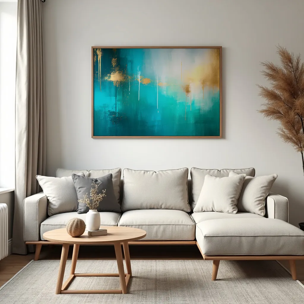 PixuPrint Abstract Teal Gold Painting
