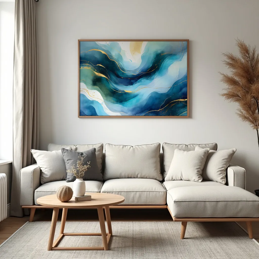 PixuPrint Abstract art blue gold waves