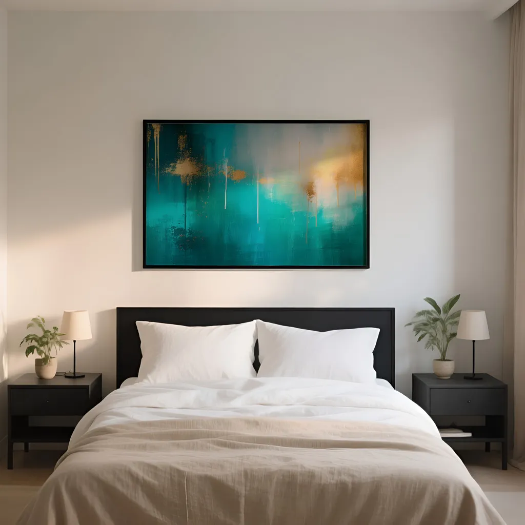 PixuPrint Abstract Teal Gold Painting