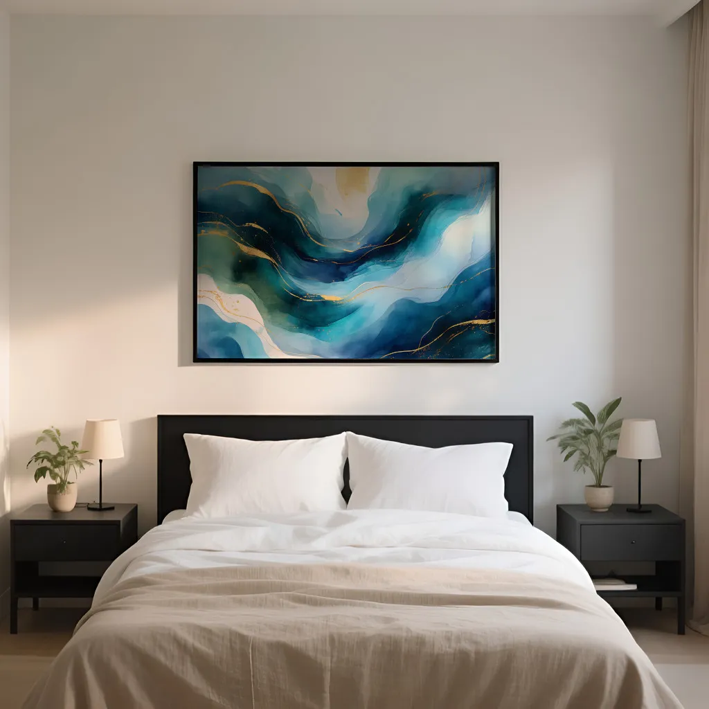 PixuPrint Abstract art blue gold waves