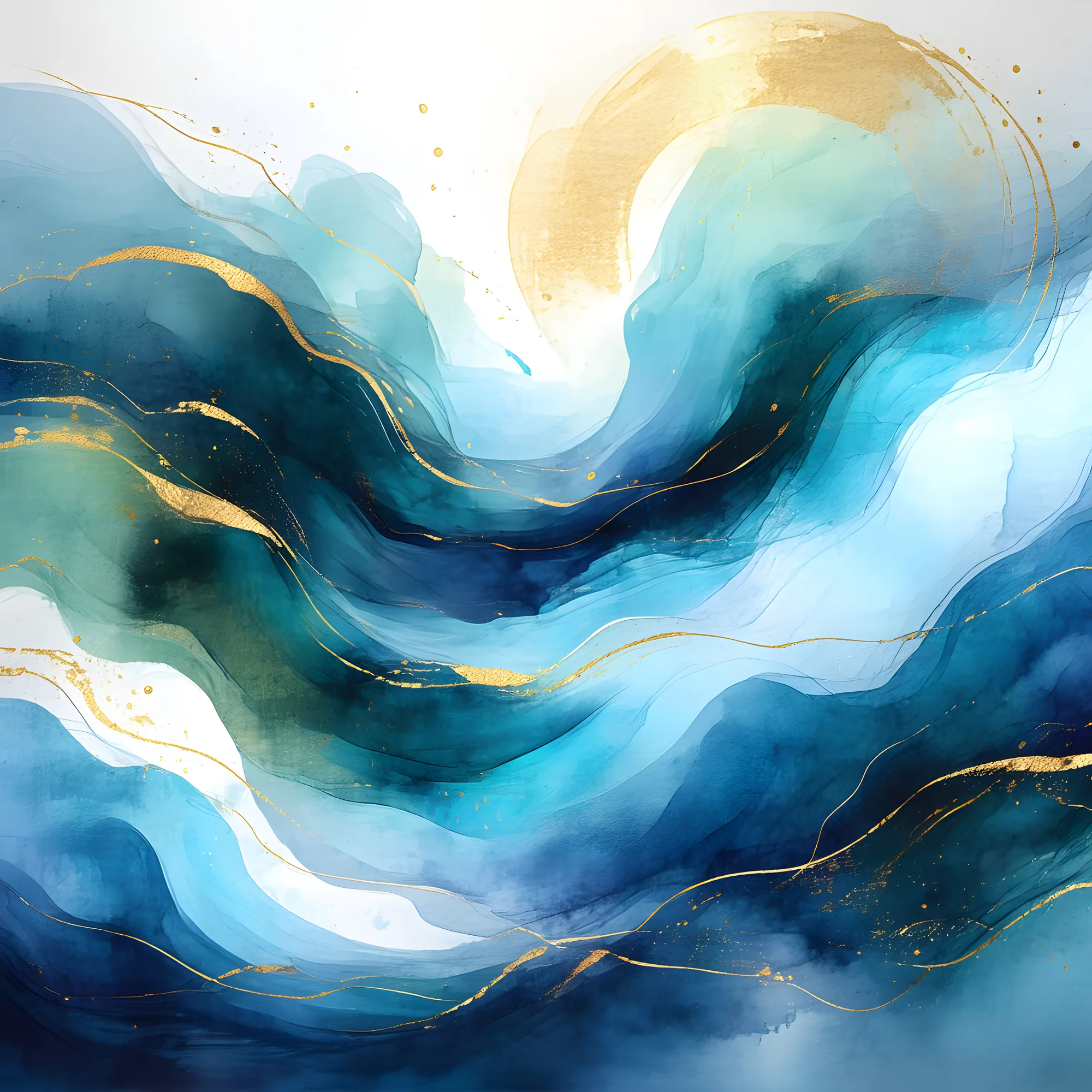 PixuPrint Abstract art blue gold waves