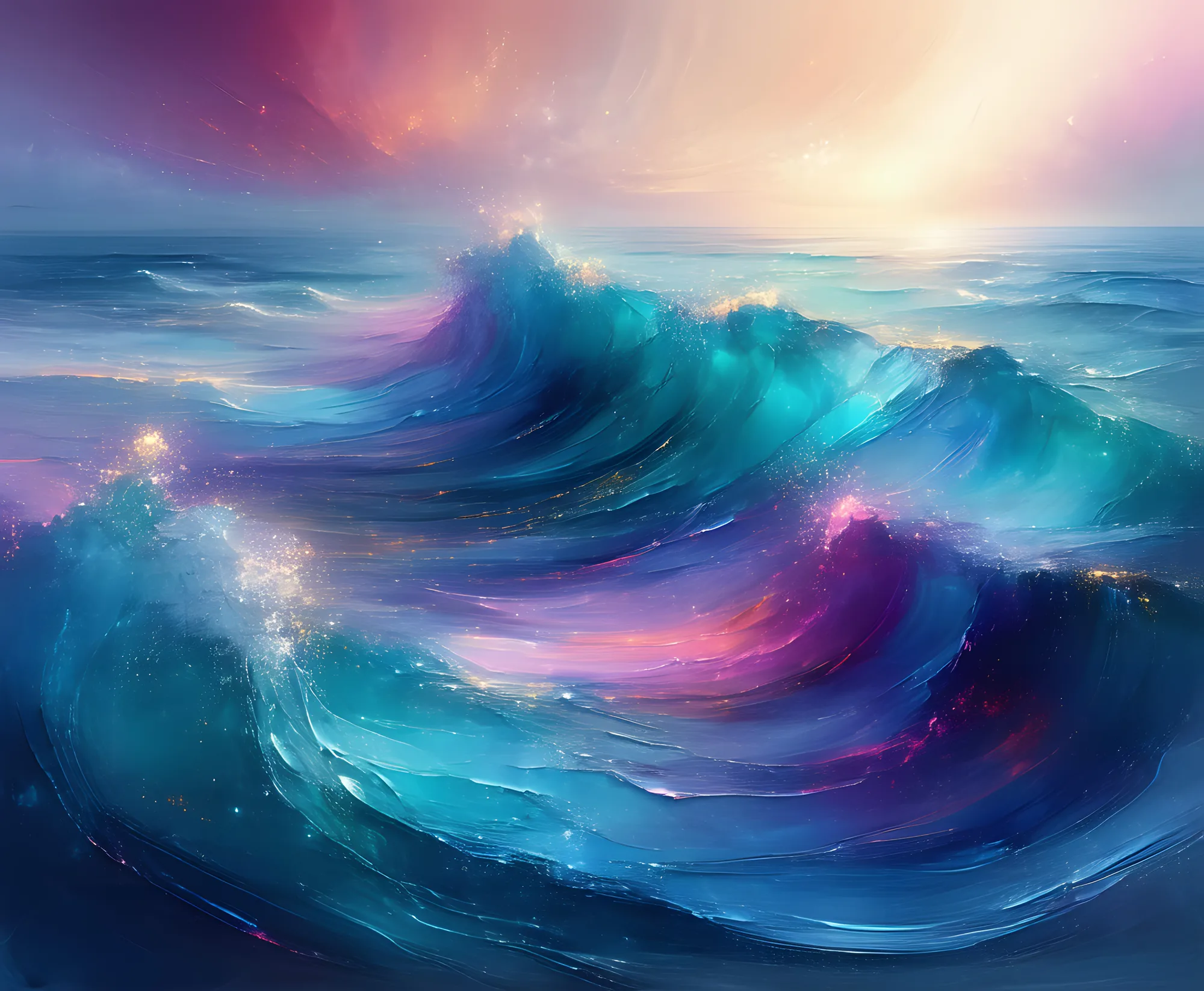 PixuPrint Colorful ocean waves with sparkles
